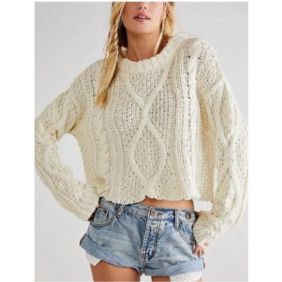 Free People Sweaters - Free People Cutting Edge Knit Cable Sweater Cropped Ivory XS